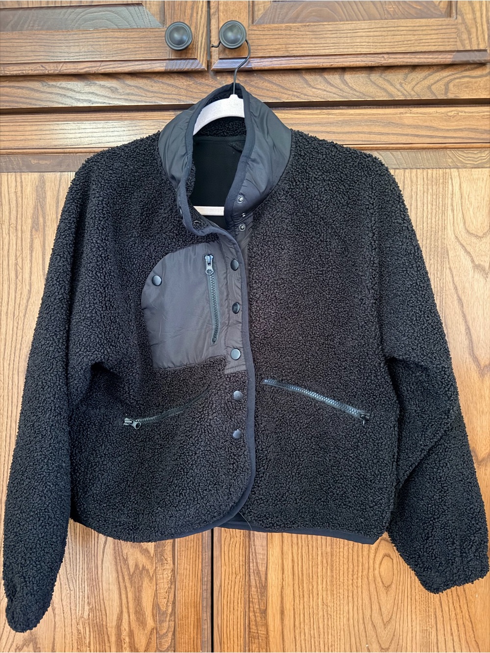 Women's Black Sherpa Button-Front Jacket